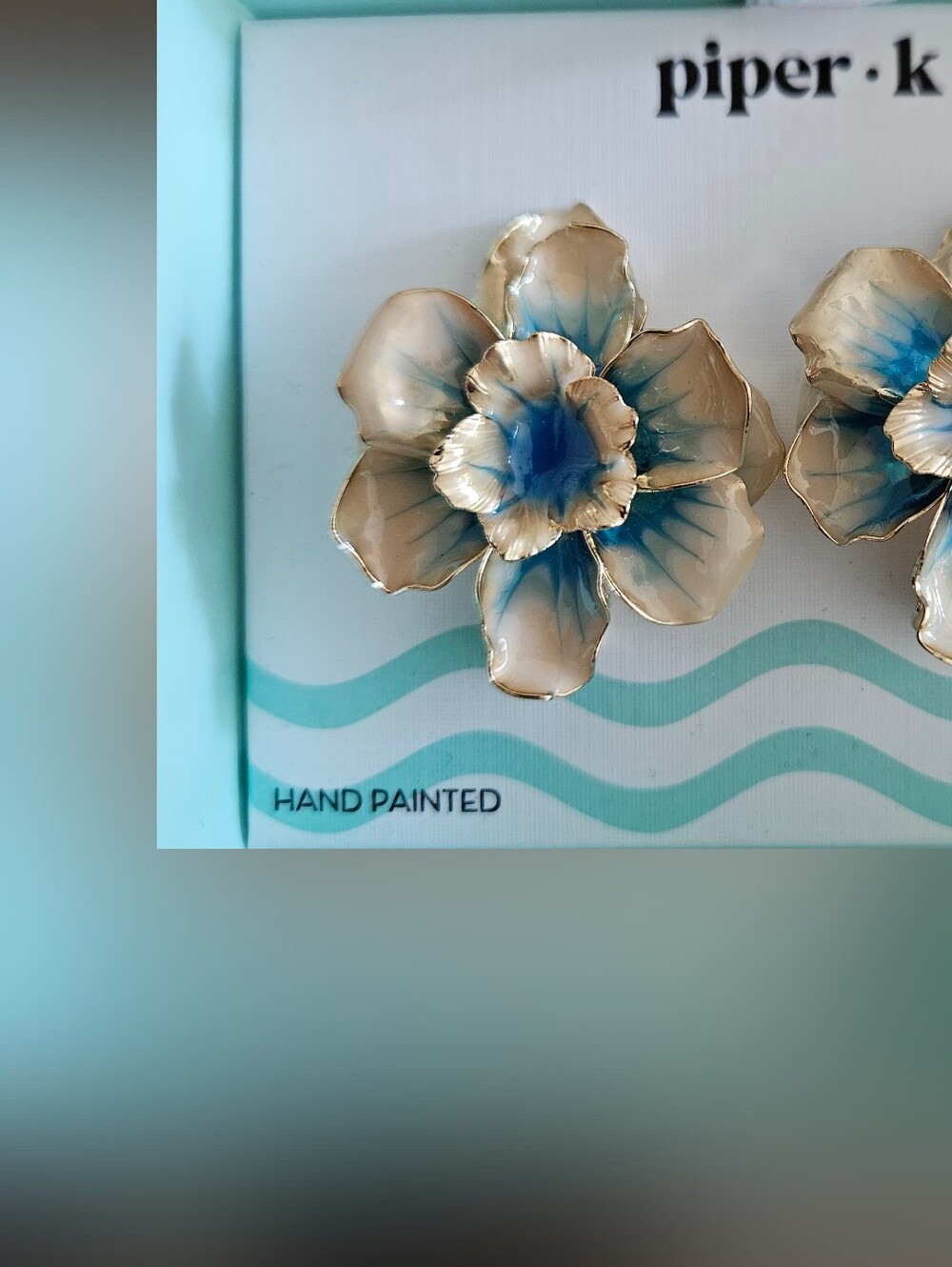 Piper · Kay Hand-Painted Floral Earrings in Blue and Gold